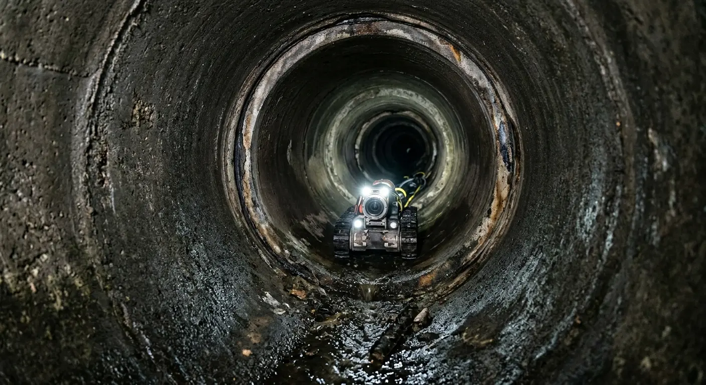 Robotic sewer camera inspecting pipe interior for Drain Snake Service in Weisenberg