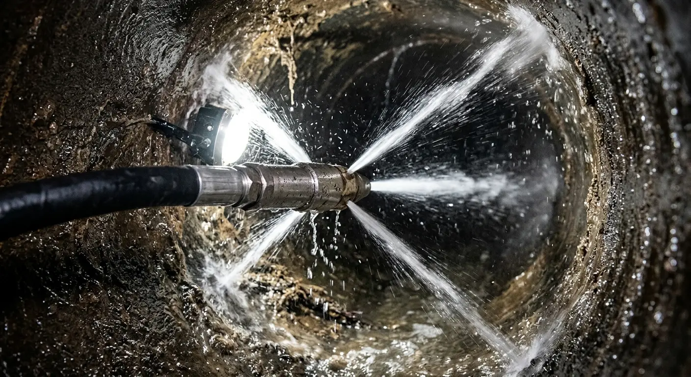 High-pressure hydro jetting nozzle cleaning sewer pipe for Storm Drain Cleaning in Weisenberg
